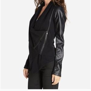 Blank NYC Women's Drape Moto Jacket Faux Leather Waist Jacket Assymetrical XS